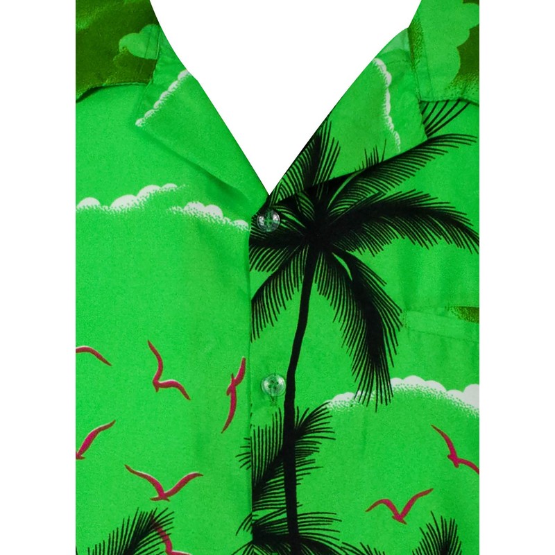 KING KAMEHA Funky Hawaiian Shirt, Shortsleeve, Beach, Green, S