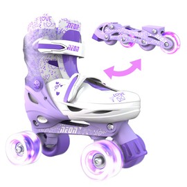 Yvolution Neon Combo Skates Quad and Inline 2-in-1 Adjustable Size Skates with LED Wheels, Outdoor Quad Roller Skates for Girls and Boys(Purple, 3-6)