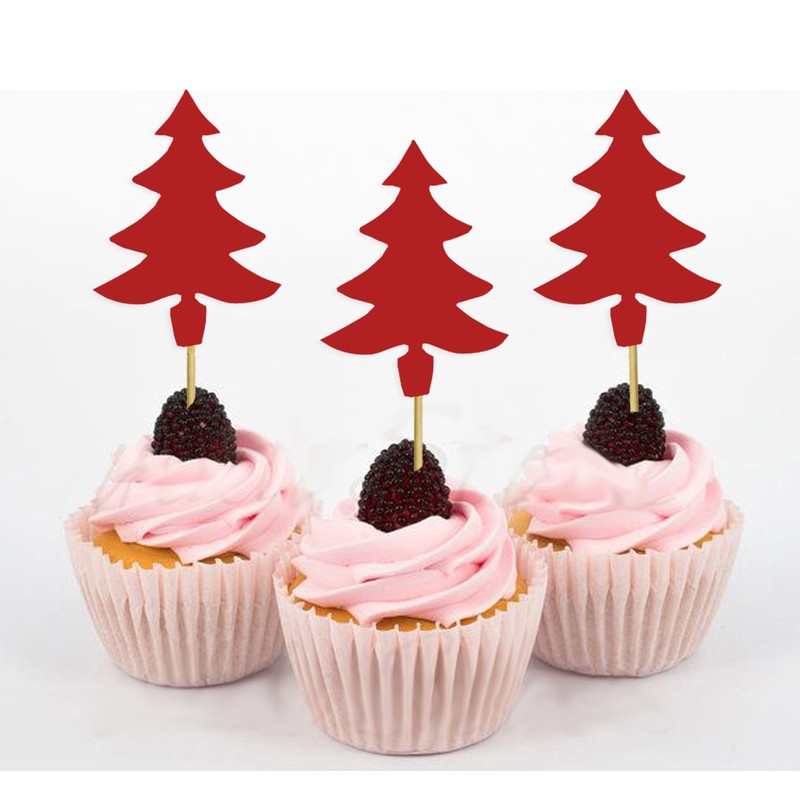 Darling Souvenir, Christmas Tree Cupcake Toppers, Dessert Decorations - Pack
