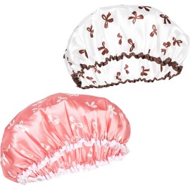 2 Pieces Shower Cap for Women, Elastic and Reusable, Environmental Protection Hair Bath Caps, Double Waterproof Layers Bathing Hat for Women Spa Salon Home Hotel