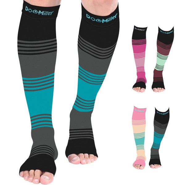 Doc Miller Open Toe Compression Socks, 15-20mmHg, Toeless Socks, Support