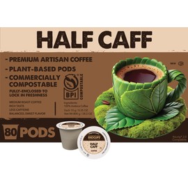 Ekocups Half Caff Coffee Pods – Compostable, Plant-Based & Freshness-Sealed – French Press-Quality Brew – K-Cup Brewer Compatible – Medium Roast, 80ct