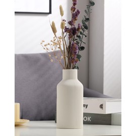 White Ceramic Flower Vase,Minimalist Modern Home Decoration,Small Pampas Grass Vases for Decor,Table,Shelf Bookshelf Decorative,Mantel,Entryway Decor and Centerpieces(8 in)