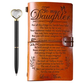 PRSTENLY Daughter Gifts from Mom Leather Journal with Heart Diamond Pen Set, 140 Page Refillable Journal Notebooks Graduation Christmas Birthday Mothers Day Gifts for Daughter from Mom