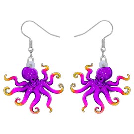 SHIGIE Acrylic Adorable Ocean Octopus Earrings Dangle Cartoon Sea Animals Beach Summer Jewelry For Women Party Gifts Charms (Purple)