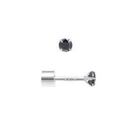 3MM Onyx Black Cubic Zirconia Sterling Silver Studs Screw Flat Back Earrings for Women, White Gold Plated