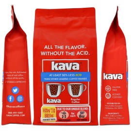 Kava Low Acid Ground Coffee – Medium Roast Arabica, Smooth Flavor, Stomach Friendly, Gluten Free, Kosher, 12 oz Bag (Pack of 3)