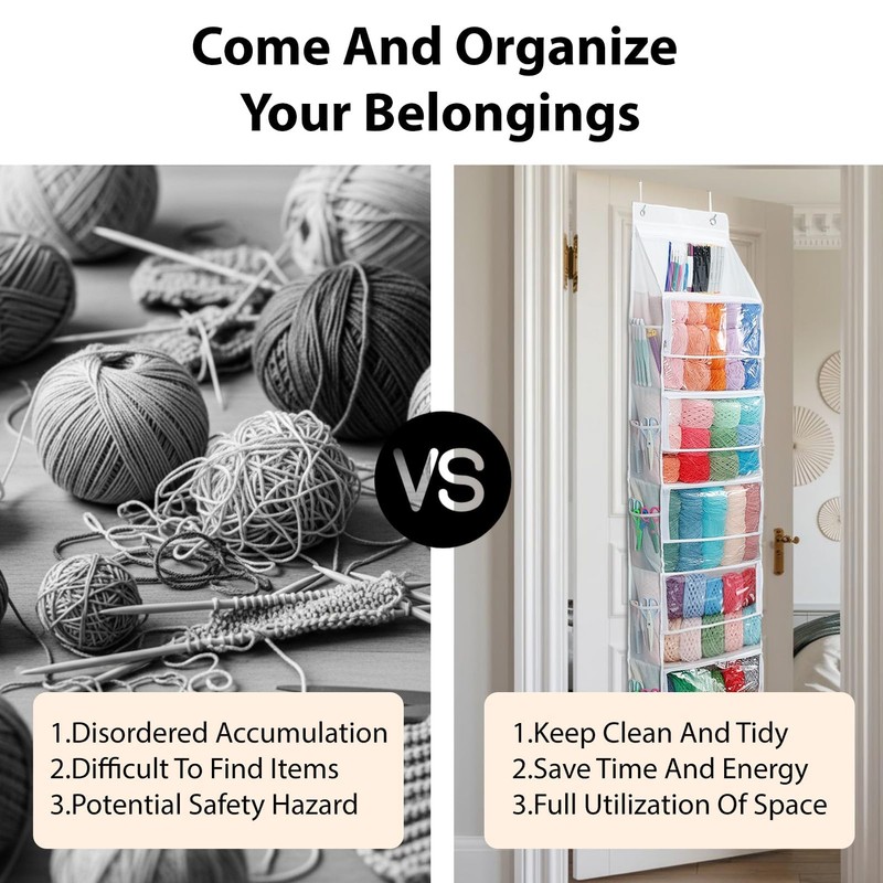 Bounlgsr 6 Large Hanging Yarn Storage Organizer with Double Zippers,10
