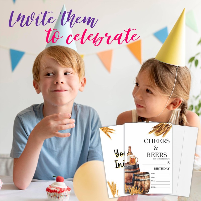 Nuckxy Cheers & Beers Birthday Invitation(4"X 6"), Retro Beer Barrel