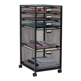 Mind Reader Multipurpose Rolling Storage Cart with Drawers, Office Organizer, Utility Cart, Metal Mesh, Black