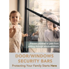 Greatim GT-DB006 Sliding Door Security Lock Bar, Child Proof Sliding Door Lock Bar with Anti Lift Lock, Adjustability Bar Lock Fits Most Sliding Glass Doors and Windows (19"- 51" on 3 Bars) Black