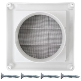Universal 4 Inch Dryer Vent Cover for Exterior Wall - White Plastic Vent Hood with High-Density Screen & 4 Installation Screws Included