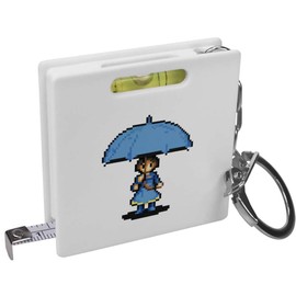 'Girl Under Umbrella Pixel Art' Keyring Tape Measure/Spirit Level Tool (KM00034736)
