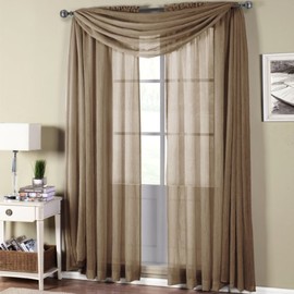Royal Hotel Bedding Luxury Abri Top Rod Pocket, Crushed Sheer Curtains, 84 inches Long, Mocha, Set of 2