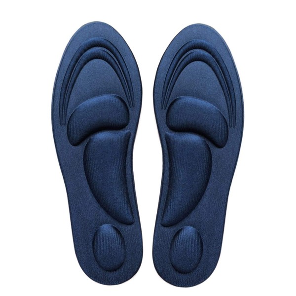 Runee Memory Foam Comfort Insole - Help Against Plantar Fasciitis and Foot Pain. Cushioning Metatarsal, Arch Support and Heel Support (Navy, Large)