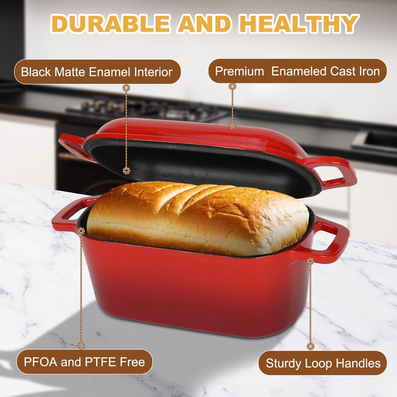 3.6QT Oval Enameled Cast Iron Dutch Oven, Sourdough Bread Baking