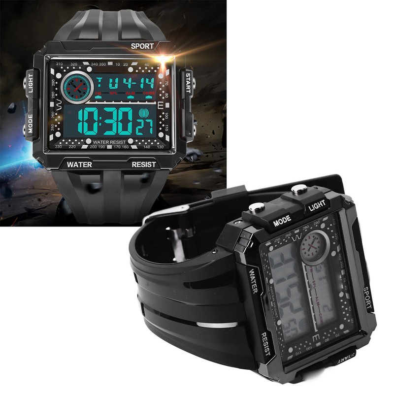 Men Rectangle Digital Sports Watch Night Light Rectangle Display Waterproof