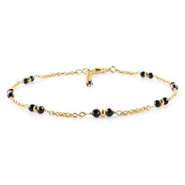 InfinityGemsArt Black Tourmaline Anklet Dainty Boho Summer Beach Jewelry for Girls Gold Bead Chain Charm Ankle Bracelets for Women 9+1.5 inch Gifts For Her
