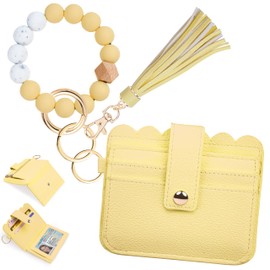 Lostars Wallet Keychain Wristlet for Women RFID Card Holder with Keychain,Tassel Card Pocket Key Chains for Women (Classic, Yellow)