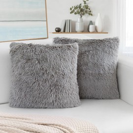 BBiggood Gray Throw Pillow Covers for Bed, Pack of 2 Luxury Soft Faux Fur Throw Pillow Covers Home Decor Couch Pillows for Living Room Plush Fluffy Pillow Cover Set, 18 x 18 Inch
