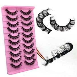 royaomis 10Pairs 3d Russian Strip Lashes, DD Curl Lash Strips, Natural False Lashes Mink, Fluffy Eyelashes Mink, Faux Mink Eyelashes Natural Look, Natural Wispies Mink Eyelashes, Wispy Fake Lashes(s35)