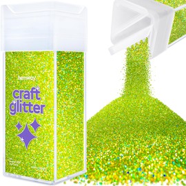Hemway Premium Craft Glitter Shaker 130g - Lime Green Holographic | Microfine Metallic Flake Sequins for Resin & Epoxy Crafts | Craft Supplies for Tumblers, Festival & Art