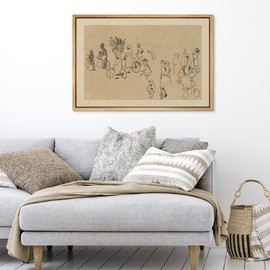 SIGNFORD Framed Canvas Print Wall Art Set Vintage Bicycle Gathering Line Drawing Minimalist Ink Illustrations Modern Art Farmhouse/Country Landscape for Living Room, Bedroom, Office - 16"x24" Natural