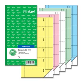 Sigel BO082 Voucher Book 5x 360 Tickets 5 Colours Assorted with Blue Paper 105 x 200 mm 2 x 60 Sheets