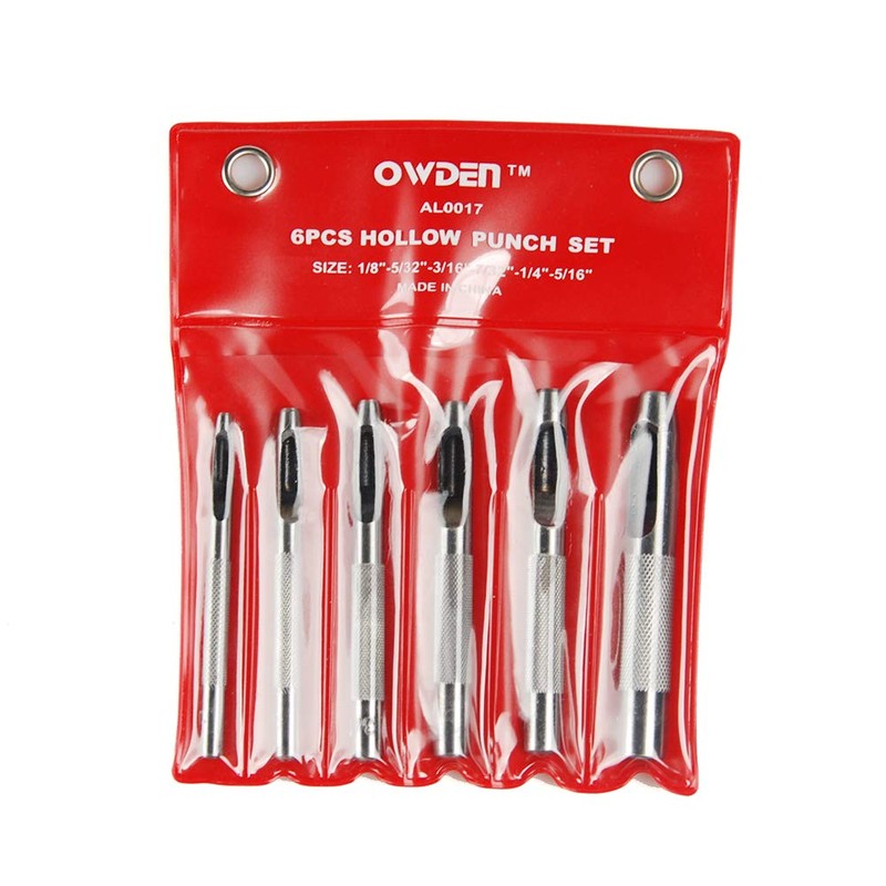 OWDEN 6 Pieces Hollow Hole Punch Set (1/8" - 5/16"),Leather