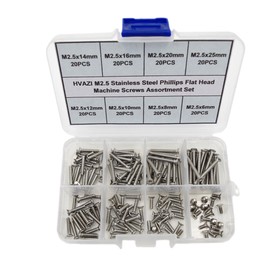 HVAZI M2.5 Stainless Steel Phillips Flat Head Machine Screws Assortment Kit