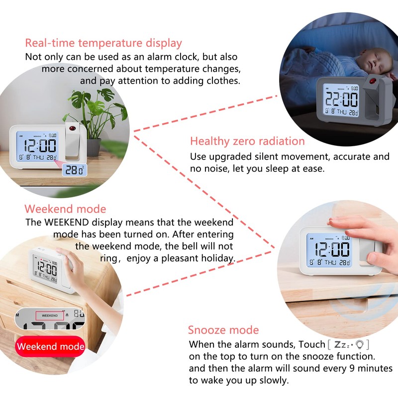 FAYAIALO Projection Alarm Clock,Digital Clock with Backlight Display,Show Date Week
