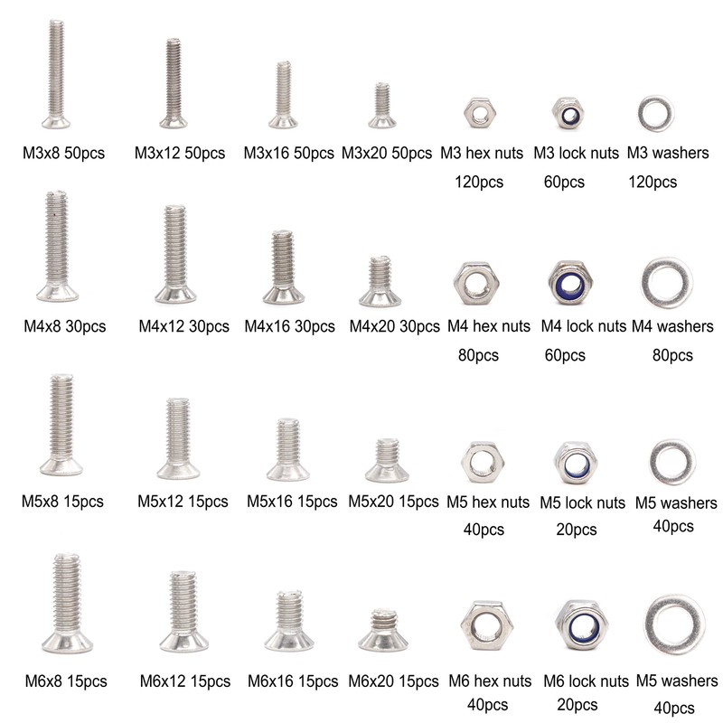 binifiMux 1020pcs M3 M4 M5 M6 Flat Phillips Countersunk Head