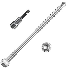 Wensilon (50Pcs)#14×5" Hex Washer Head Self Drilling Screws, 410 Stainless Steel Metal SheetScrews，TEK Screws, Self Tapping Screws,Extensions Extra Long