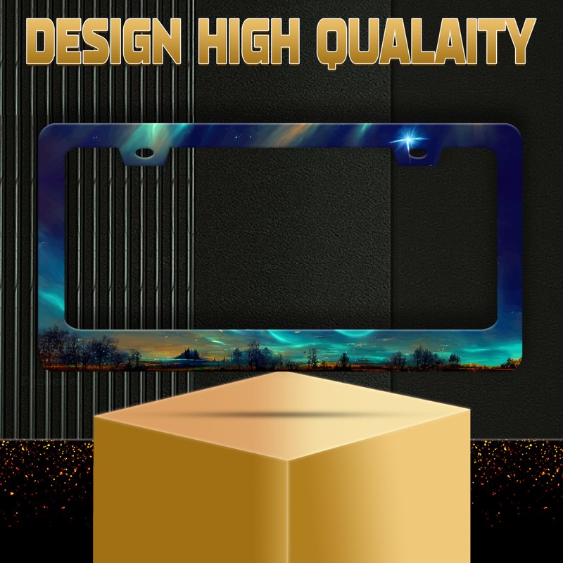 2pcs Personalise Aurora Night Sky License Plate Frame Scenery License
