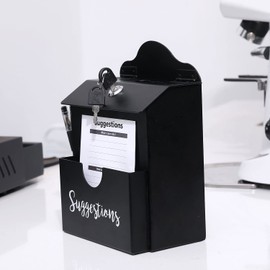 MyGift Metal Suggestion Box, Classic Matte Black Wall Mounted or Tabletop Comment Box with Lock, Keys, Paper Sheet and Pen Holder Slots