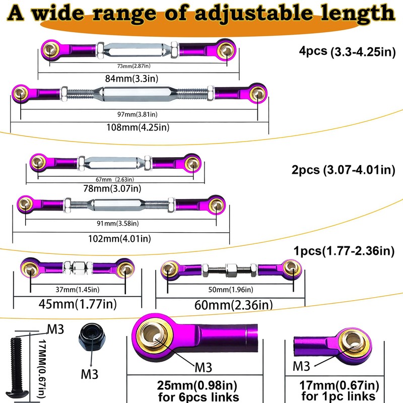 Stainless Steel Turnbuckles Fit for 1/10 Traxxas Rustler Slash Hoss,Purple