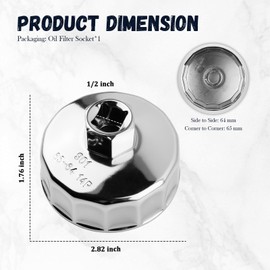 YGDMD 65mm to 64mm Oil Filter Wrench with 1/2" Drive Port,14 Flute Oil Filter Removal Tool Compatible with Nissan/Acura/Honda,Professional Automotive Tools Oils Filters Tool