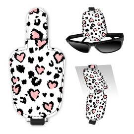 DtuiQSDRV Leather Magnetic Sunglass Holder for Car Sun Visor, Cute Eyeglass Ticket Card Hanger Clip, Universal Auto Interior Accessories for SUV Pickup Truck White Pink Leopard
