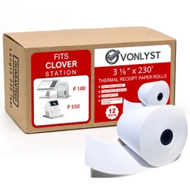Vonlyst Vonlyst Thermal Receipt Paper Rolls 3 1/8" x 230' for Clover Station (12 rolls)