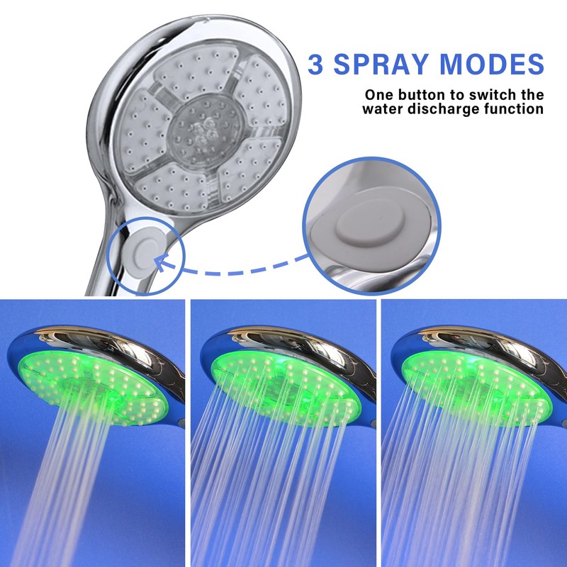 JINYOMFLY Shower Head LED 3 Colours, 3 Shower Modes, LED
