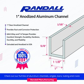8 FT (96") 1" Channel 5/8" Long Legs 1/16" Walls (3 Pack) Clear Anodized Aluminum