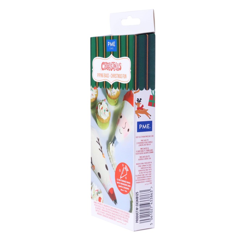 PME CH24IB125 12 Disposable Icing Piping Bags, Christmas Fun, Plastic