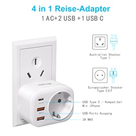 VINTAR 2PC 20W Australia Travel Adapter, 4 in 1 PD & QC 3.0 Fast Charge Plug Adapter, with 2 USB Ports and 1 USB-C Port, for Australia, Argentina, China, Type I