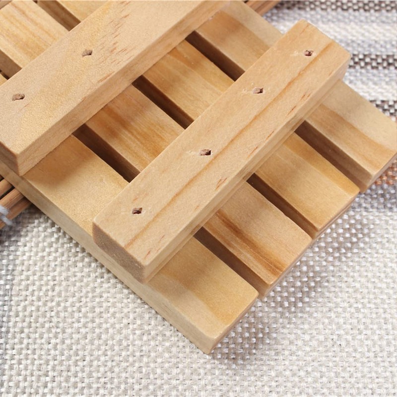 Pack of 2 Natural Wooden Bamboo Soap Dish Wooden Shower
