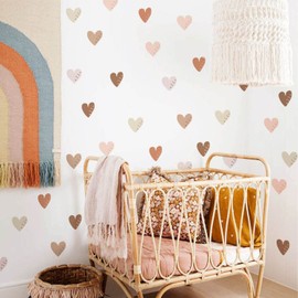 funlife 72 PCS Boho Wall Decals Peel and Stick, Muted Boho Hearts with Spottes Wall Stickers, Pastel Hearts Wall Art Stickers for Kids Room Bedroom Playroom Nursery Room, 2.56" x 2.56"