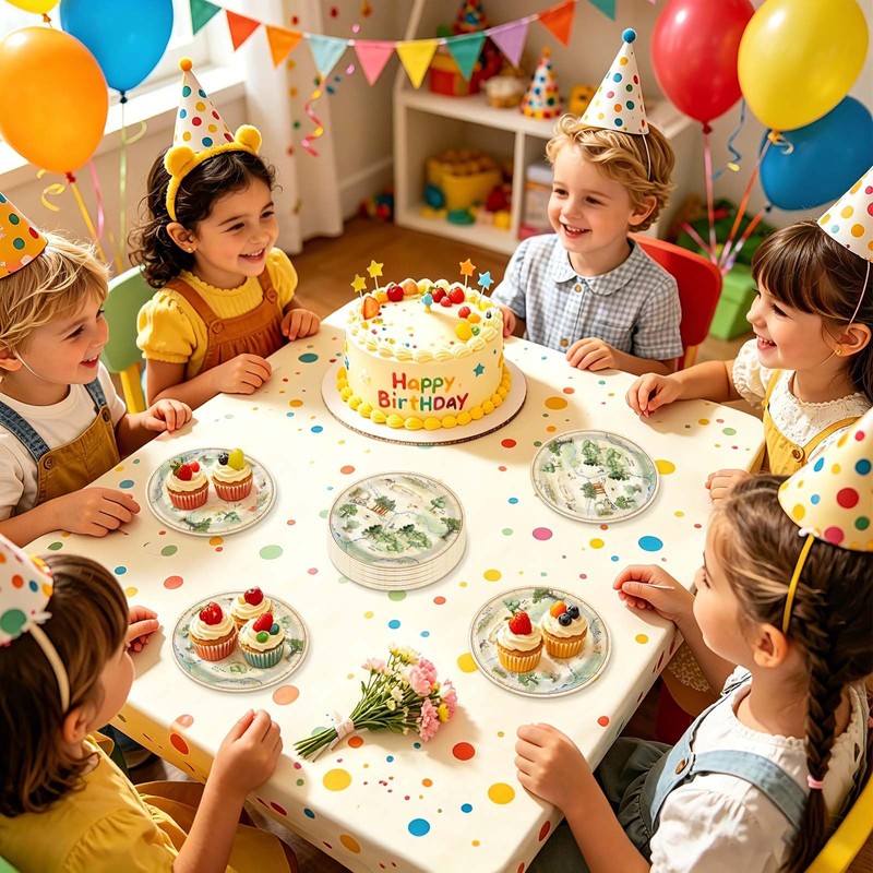 50Pcs Classic Bear Paper Plates 7" for Kids Birthday Party