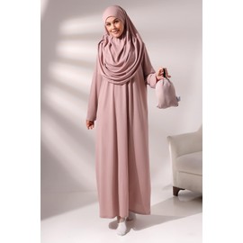 ihvan online, Muslim Dresses for Women, One Piece Long Sleeve Islamic Prayer Dress, Prayer Mat, Beads, Islamic Set, Rose Dry