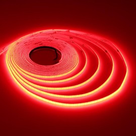 TOPAI 12V Thin 5mm Red COB LED Strip Light 16.4ft Self Adhesive Bright Uniform Dotless 400LEDs/M Flexible Cuttable Narrow LED Tape for DIY, Bedroom, Decor Lighting