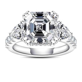 Gobaalele Cubic Zirconia Three Stone Engagement Ring 6.98cttw 5A Grade Asscher Cut Simulant Diamond CZ Wedding Promise Anniversary Ring for Women8
