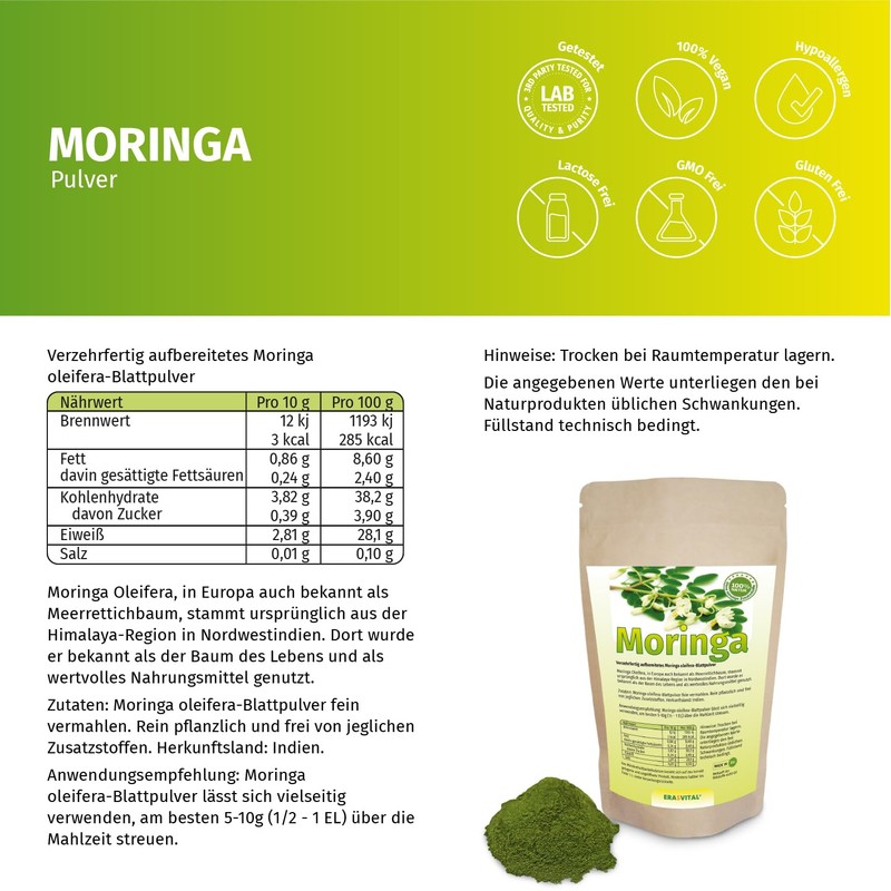 Moringa Oleifera Powder Vegan Daily Diet (250 g (Pack of
